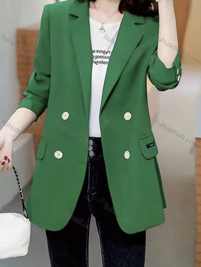 Wholesale Women's Casual Long Sleeve Lapel Double Breasted Plain Blazer