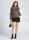 Wholesale Women's Fashion Chiffon Stand Collar Allover Print Button Front Long Sleeve Blouse - Liuhuamall