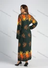 Wholesale Women's Casual Long Sleeve Round Neck Vintage Print Drawstring Maxi Dress - Liuhuamall
