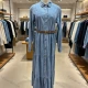 Wholesale Women's Casual Tiered Belted Long Sleeve Denim Maxi Dress #MC-06 Denim Clothing Wholesale Market Liuhua