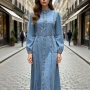 Wholesale Women's Casual Stand Collar Button Front Long Sleeve Denim Maxi Dress #MC-08 preview