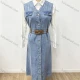 Wholesale Women's Streetwear V-Neck Belted Button Front Sleeveless Denim Midi Dress #MC-15 Denim Clothing Wholesale Market Liuhua