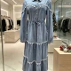 Wholesale Women's Vintage Lace Trim Tiered Drawstring Waist Puff Sleeve Denim Maxi Dress #MC-16 Denim Clothing Wholesale Market Liuhua