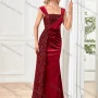 Wholesale Women's Floor Length Evening Gown with Sequin Detail and Draped Design preview