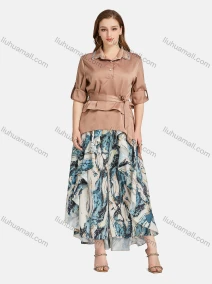 Wholesale Women's Casual Collared Rhinestone Button Front Lace Up Blouse 2-piece Set, LIUHUA CLOTHING WHOLESALE