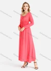 Wholesale Women's Casual Square Neck Plain Ruched Long Sleeve Maxi Dress - Liuhuamall