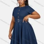 Wholesale Women's Casual Crew Neck Button Decor Denim Dress With Belt 5810# preview