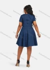 Wholesale Women's Casual Crew Neck Button Decor Denim Dress With Belt 5810# - Liuhuamall