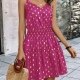Women's Casual Polka Dot V Neck Spaghetti Straps Elastic Waist Ruffle Hem Short Cami Dress Deep Pink Clothing Wholesale Market -LIUHUA