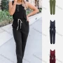 Wholesale Women's Casual Sleeveless Button Front Drawstring Waist Plain Jumpsuits preview