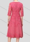 Wholesale Women's Elegant High Waist V Neck Short Sleeve Sheer Mesh Floral Embroidery Knee Length Dress - Liuhuamall