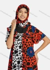 Wholesale Women's African Short Sleeve Ruched Splicing Floral Print Maxi Muslim Kaftan Dress With Hijab DZ-738# - Liuhuamall