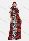 Wholesale Women's African Short Sleeve Ruched Splicing Floral Print Maxi Muslim Kaftan Dress With Hijab DZ-738# - Liuhuamall