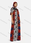 Wholesale Women's African Short Sleeve Ruched Splicing Floral Print Maxi Muslim Kaftan Dress With Hijab DZ-738# - Liuhuamall
