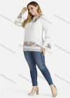 Wholesale Women's Keyhole Neck Trumpet Sleeve Embroidered Blouse - Liuhuamall