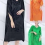 Wholesale Women's Casual Plain Ruffle Trim V Neck Batwing Sleeve Midi Dress With Belt 1656# preview