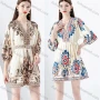Wholesale Women's Elegant V Neck Embroidery Floral Print High Waist Ruffle Trim 3/4 Sleeve Short Dress With Belt preview