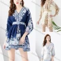Wholesale Women's Elegant Deep V Neck Embroidery Folk Art Print High Waist 3/4 Sleeve Short Dress preview