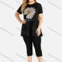Wholesale Women's Casual Rhinestone Round Neck Short Sleeve Tunic Top & Skinny Pants Set preview
