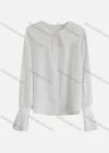 Wholesale Women's Casual Poet Sleeve Eton Collar Pleated Button Down Plain Blouse 085130# - Liuhuamall
