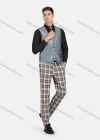 Wholesale Men's Formal Lapel Plaid Pockets Blazer & Waistcoat & Pant 3 Pieces Suit Sets - Liuhuamall