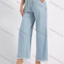 Wholesale Women's High Waist O-Ring Metal Decor Patch Pocket Distressed Frayed Raw Hem Casual Wide-leg Jeans preview