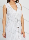 Wholesale Women' Casual Sleeveless V Neck Striped Print Button Decor Midi Dress - Liuhuamall