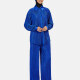 Women's Muslim Islamic Fashion Plain Pleated Long Sleeve Casual Shirt 2 Piece Set Blue Clothing Wholesale Market -LIUHUA