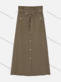Wholesale Women's Elastic Waist Lace Up Button Fake Pockets Plain Maxi Skirts 2050-2251#, LIUHUA CLOTHING WHOLESALE