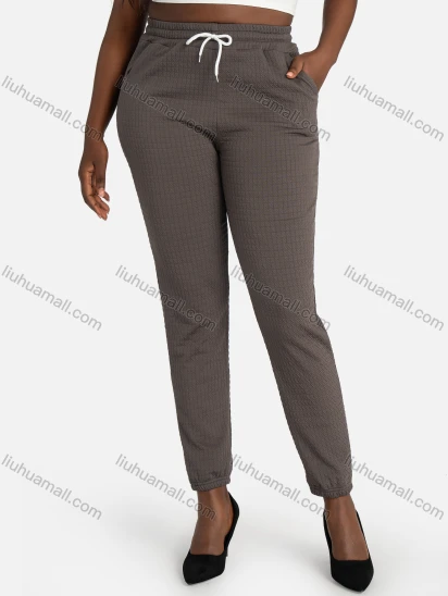 Wholesale Women's Casual Slim Fit Jacquard Plain Drawstring Pockets High Waist Pants