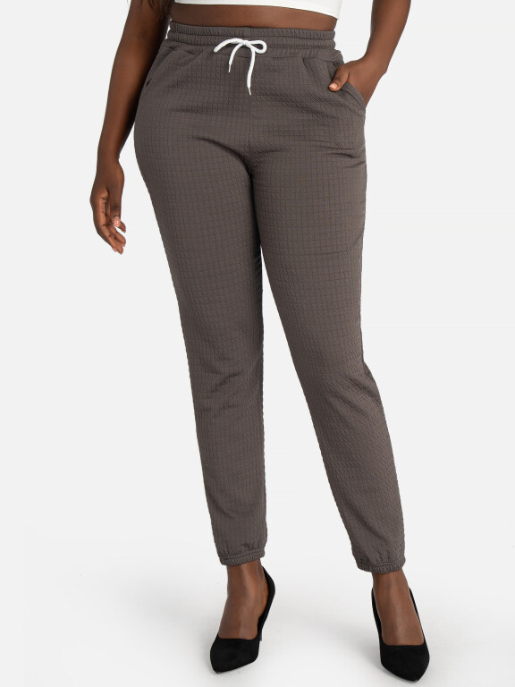 Women's Casual Slim Fit Jacquard Plain Drawstring Pockets High Waist Pants, Clothing Wholesale Market -LIUHUA, WOMEN, Bottoms