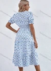 Wholesale Women's Casual Allover Print Wrap V Neck Puff Sleeve Ruffle Hem Midi Dress - Liuhuamall