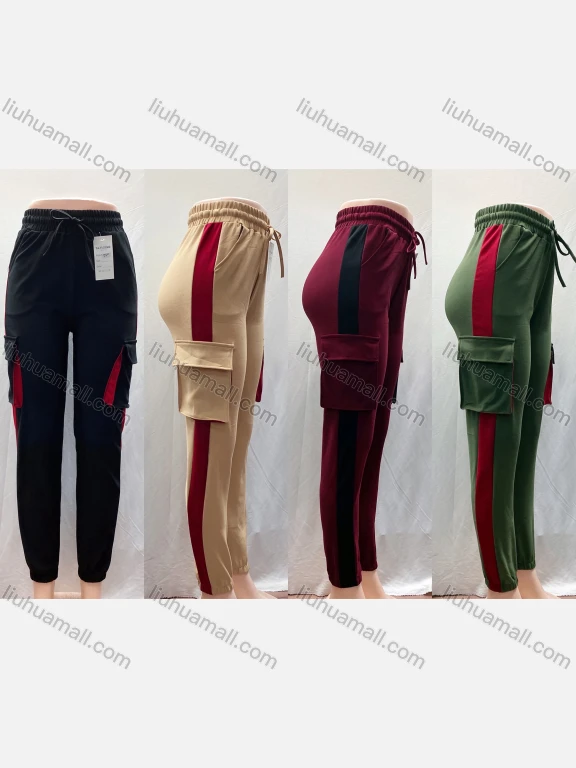 Wholesale Women's Casual Side Striped Drawstring Sweatpants With Flap Pockets