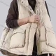 Wholesale Women's Casual High Neck Dual Pockets Thermal Lined Plain Puffer Vest Jacket Beige Clothing Wholesale Market Liuhua