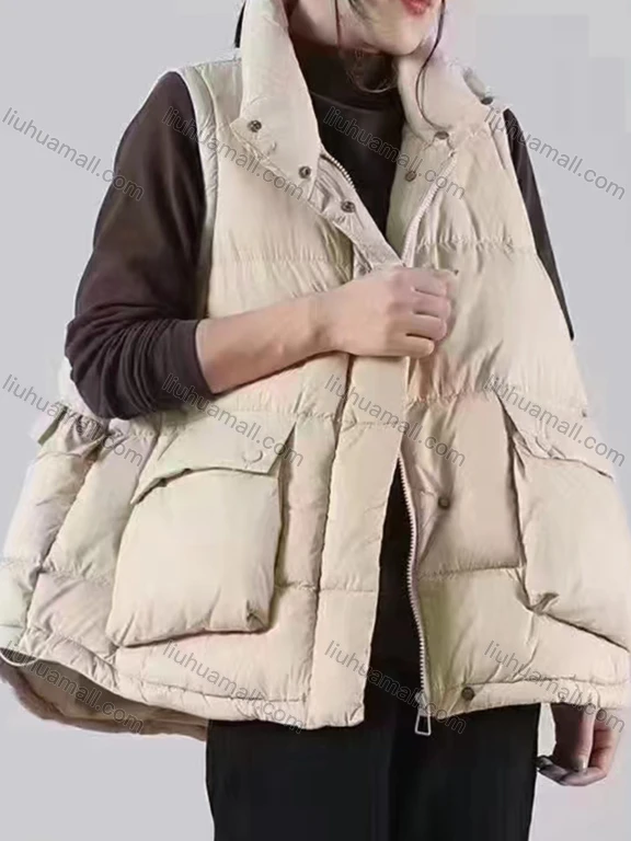 Wholesale Women's Casual High Neck Dual Pockets Thermal Lined Plain Puffer Vest Jacket