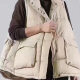 Women's Casual High Neck Dual Pockets Thermal Lined Plain Puffer Vest Jacket Beige Clothing Wholesale Market -LIUHUA