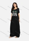 Wholesale Women's African Crew Neck Letter Short Sleeve Pockets Loose Fit Maxi Dress 8802# - Liuhuamall