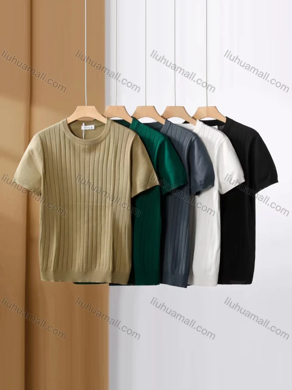 Wholesale Men's Casual Plain Ribbed Round Neck Short Sleeve T-shirts E75005#