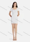 Wholesale Women's Plain Square Neck Short Sleeve Buttons Decor Slim Fit Short Dress 3101# - Liuhuamall