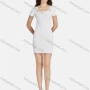 Wholesale Women's Plain Square Neck Short Sleeve Buttons Decor Slim Fit Short Dress 3101# preview