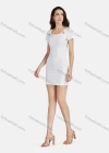 Wholesale Women's Plain Square Neck Short Sleeve Buttons Decor Slim Fit Short Dress 3101# - Liuhuamall