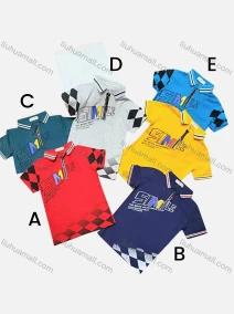 Wholesale Boys Casual Short Sleeve Letter Checkerboard Gradient Print Zipper Front Polo Shirts, LIUHUA CLOTHING WHOLESALE