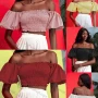 Wholesale Women's Fashion Off Shoulder Puff Sleeve Ruched Plain Crop Top preview