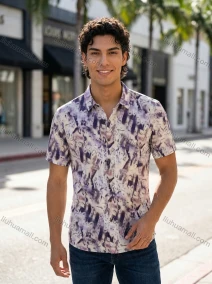 Wholesale 2026 Men's Slim Fit Short Sleeve Printed Shirt | Abstract Pattern Casual/Formal Business Shirt, Wholesale & In Stock, LIUHUA CLOTHING WHOLESALE