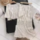 Wholesale Bohemian style French crochet hollow V-neck knitted cardigan + crochet hollow skirt spring and summer set Beige Clothing Wholesale Market Liuhua