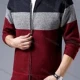 Wholesale Men's Casual Colorblock Stand Collar Long Sleeve Zip Sweater Knitted Jacket Maroon Clothing Wholesale Market Liuhua
