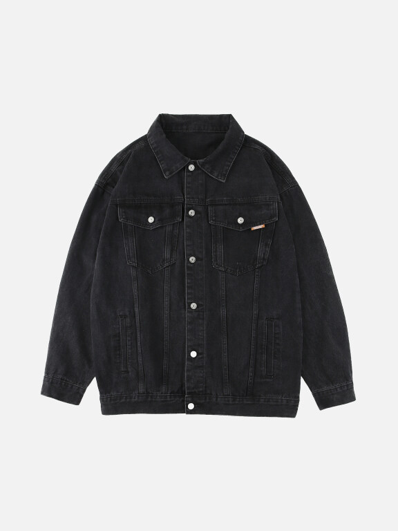 Men's Plus Size Button Open Front Basics Denim Jacket With Flap Pockets, Clothing Wholesale Market -LIUHUA, Men, Men-s-Suits-Blazers