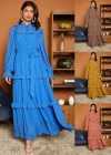 Wholesale Women's Casual Plain Tie Neck Ruffle Trim Long Sleeve Layered Ruffle Hem Maxi Dress With Belt - Liuhuamall