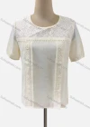 Wholesale Women's Casual Keyhole Neck Short Sleeve Lace Appliques Blouse - Liuhuamall