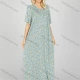 Wholesale Women's Milk Silk Ditsy Floral Crew Neck Ruched Pleated Button Front Lounge Short Sleeve Maxi Night Dress 1001# Green Clothing Wholesale Market Liuhua